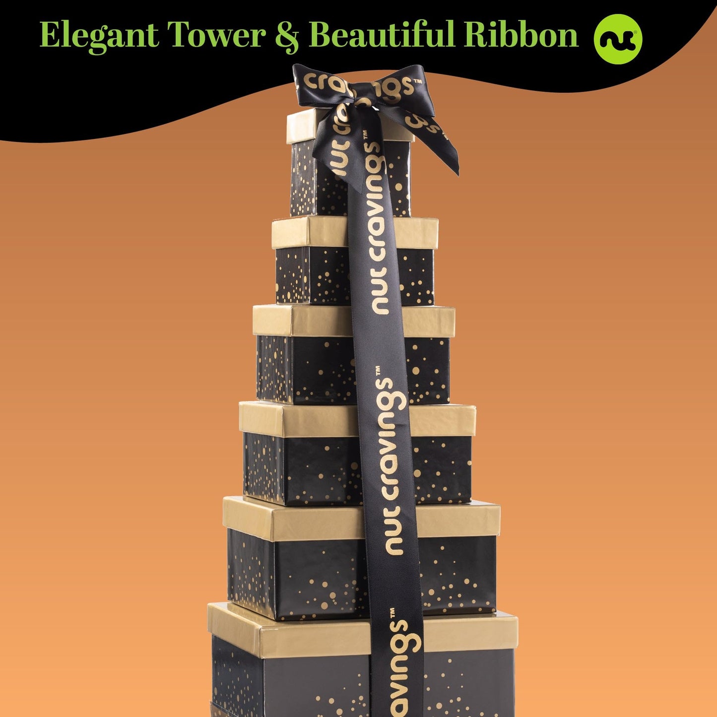 Nut Cravings Gourmet Collection - Christmas Treats Tower Dried Fruit & Nuts Gift Basket With Happy Holiday Ribbon (12 Assortment