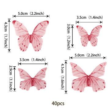 40Pcs Edible Butterflies For Cake Decorating - Vivid Butterfly Cupcake Toppers For Wedding, Anniversary, Birthday Parties - Pink