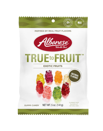 Albanese World'S Best True To Fruit - Exotic Fruits Gummies, 5Oz Bag Of Candy (Pack Of 12), Individually Wrapped Soft & Chewy Ca