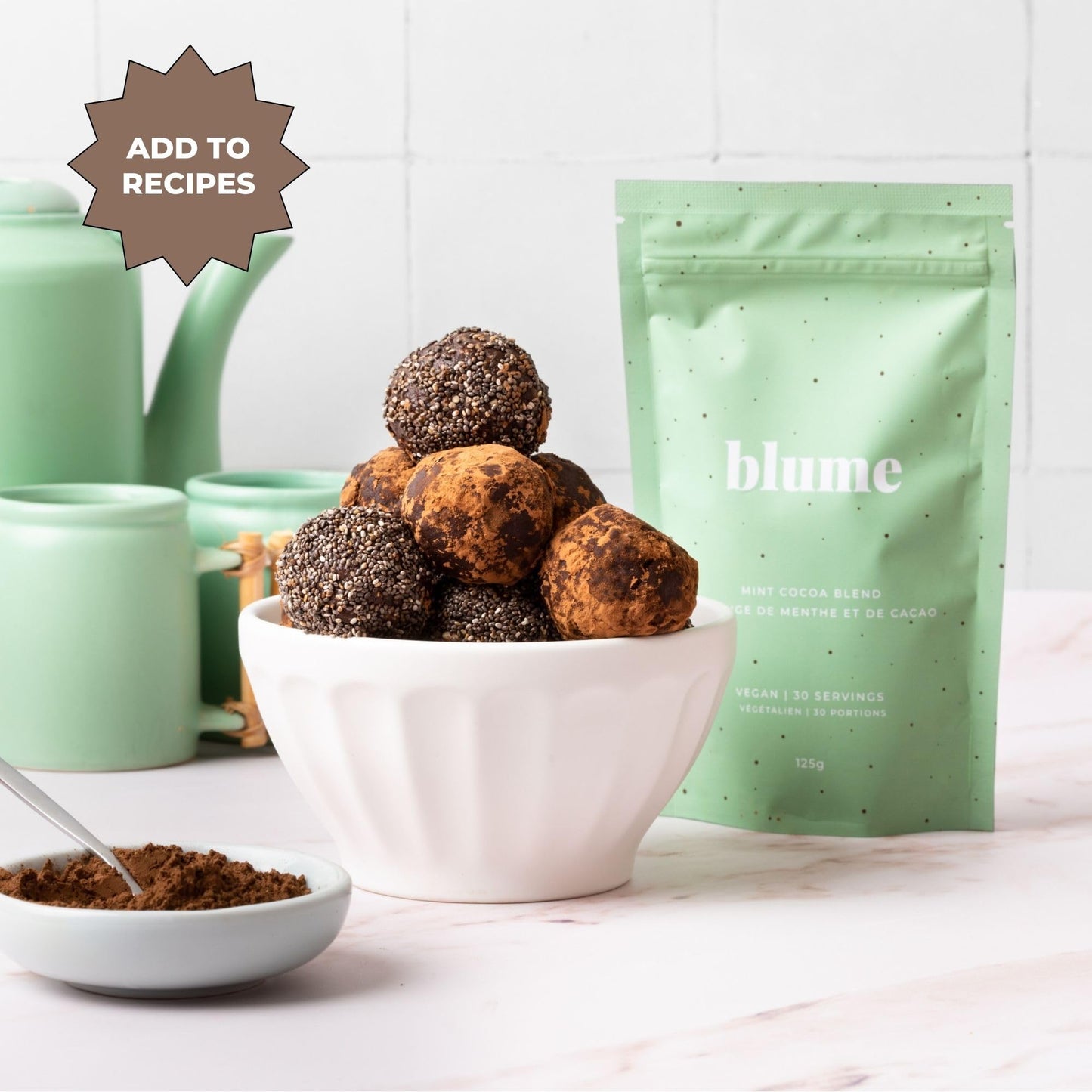 Blume Peppermint Cacao Blend - Superfood Latte with Adaptogens - 3.5 oz - Keto Friendly & Vegan Hot Chocolate