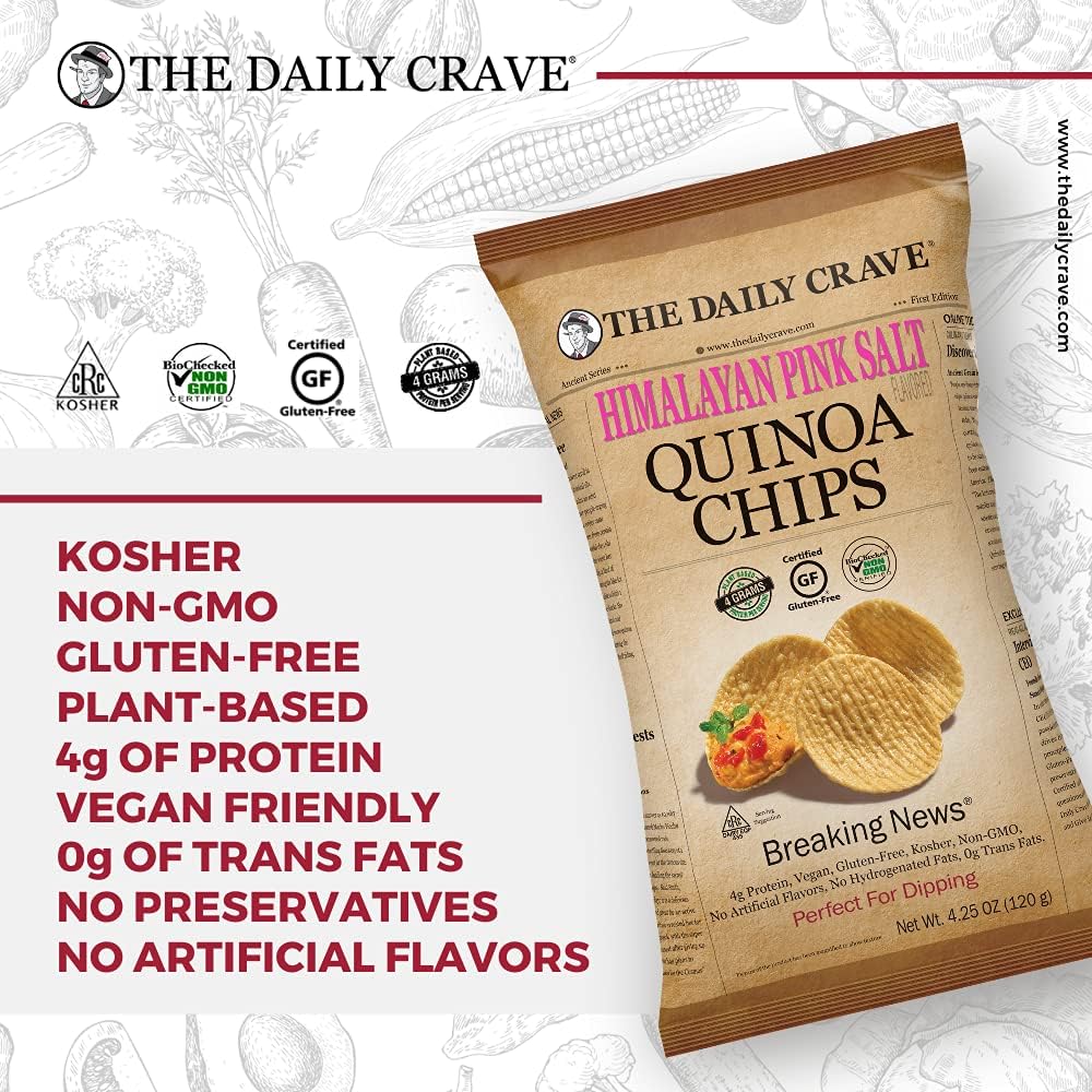 The Daily Crave Himalayan Pink Salt Quinoa Chips, 4.25 Oz (Pack Of 8) 4G Protein, 2G Fiber, Gluten-Free, Non-Gmo, Crunchy