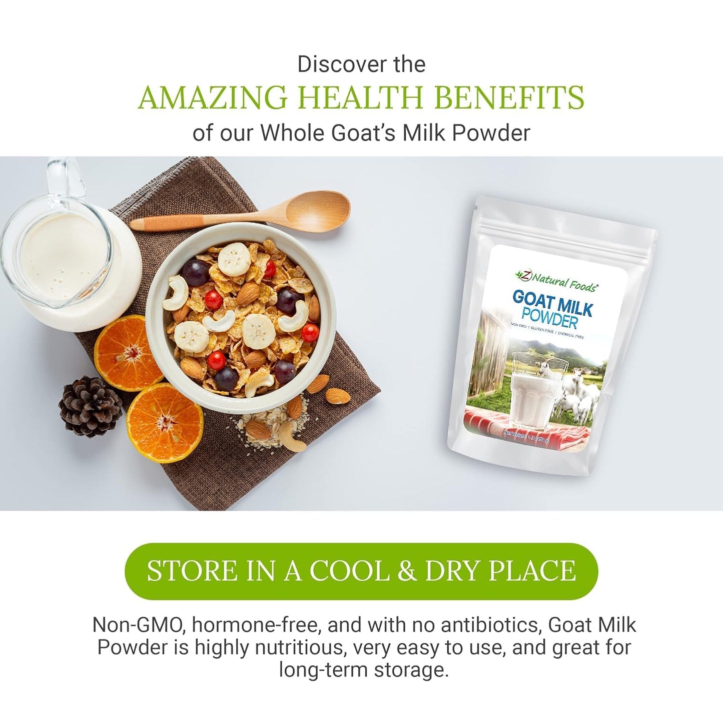 Z Natural Foods Goat Milk Powder - Full Cream, Nutrient-Rich, 32 oz, White