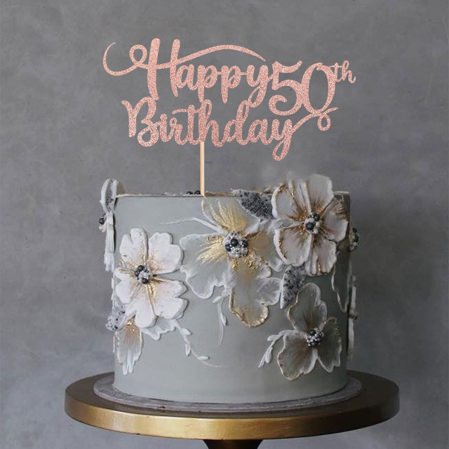 Rssta i Happy 50th Birthday Cake Topper, Rose Gold Glitter, Model XM042, Paper Decoration for Anniversary Party Supplies