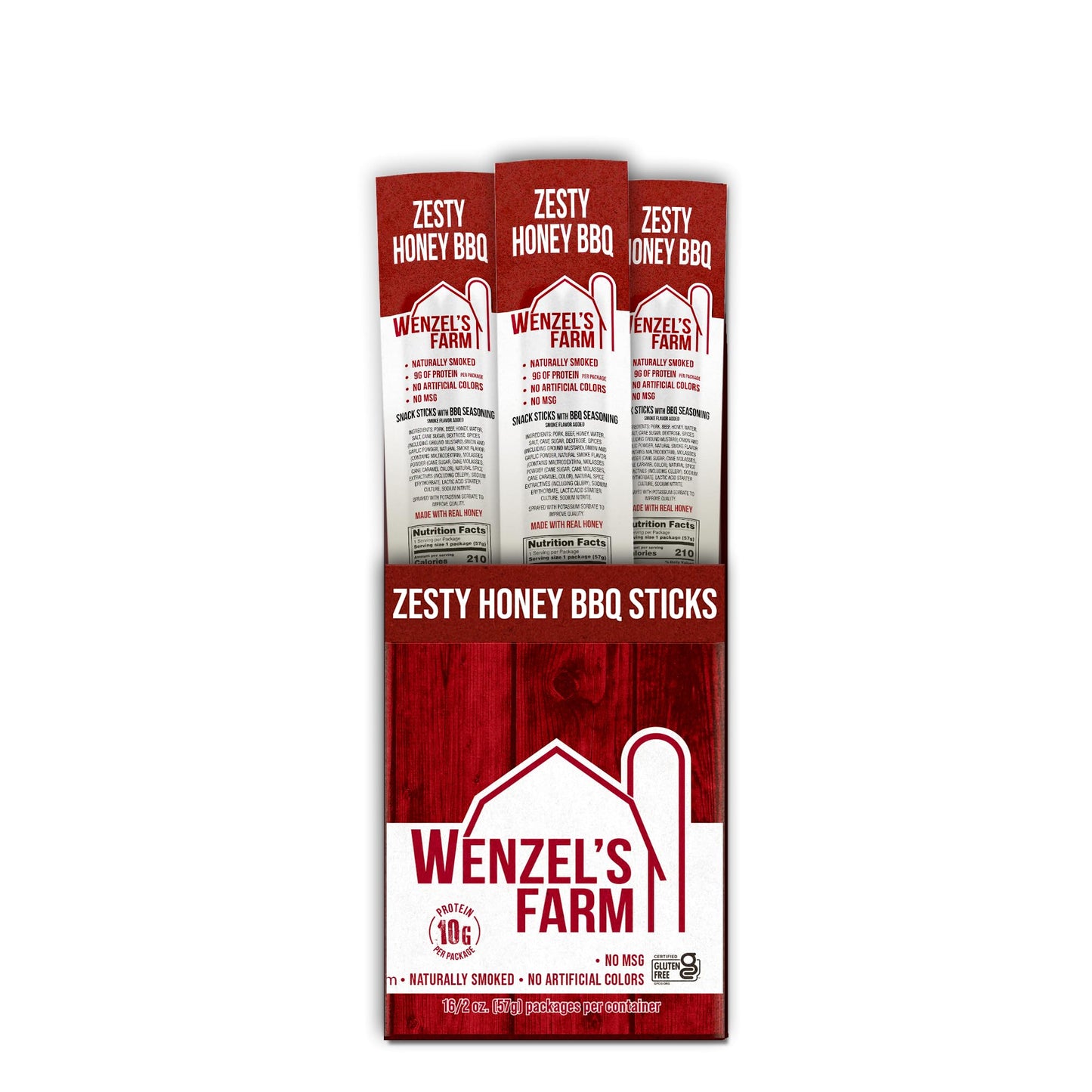 Wenzels Farm Zesty Honey BBQ Sticks, High Protein, Gluten Free, 32 Count
