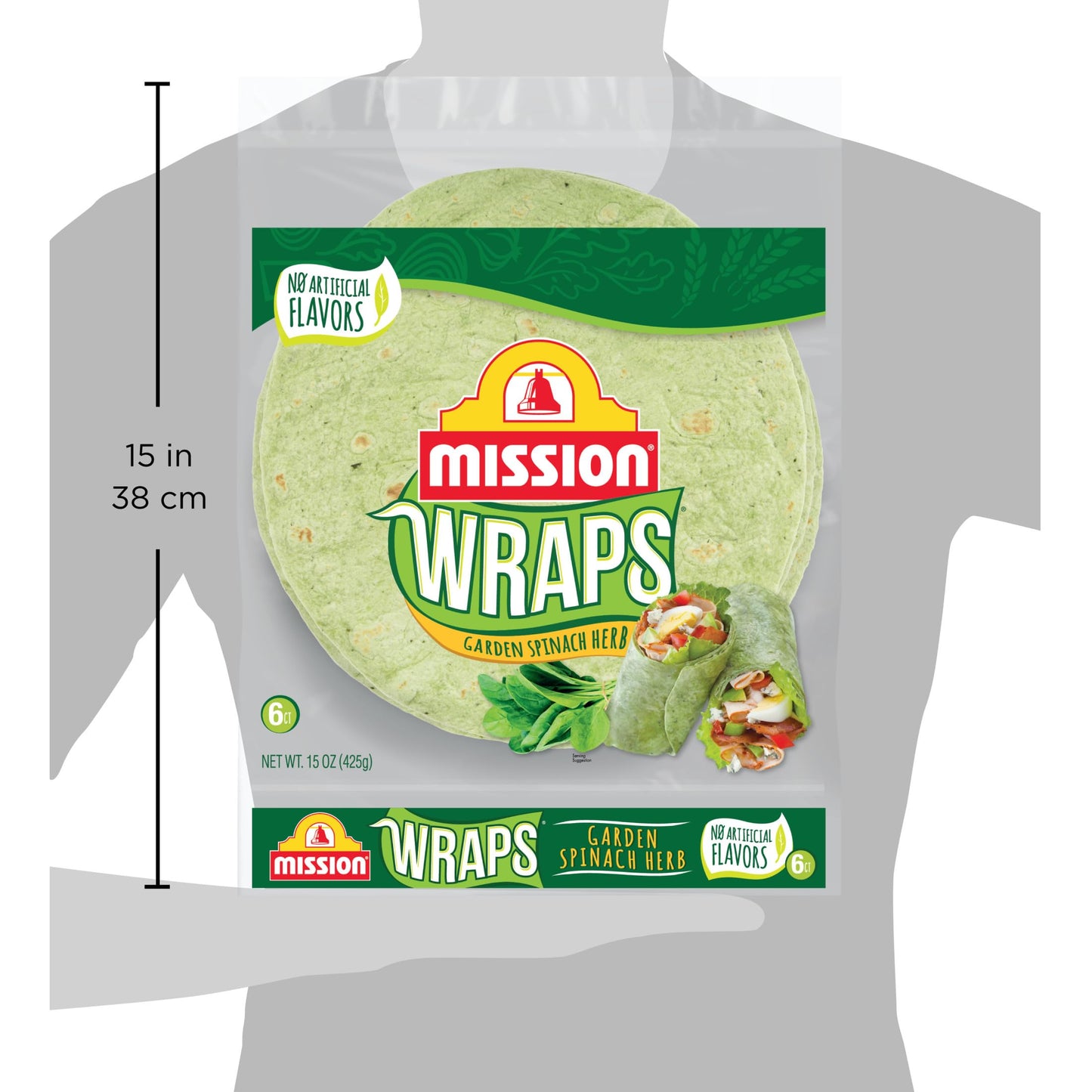 Mission Garden Spinach Herb Wraps, Soft Veggie Wraps, 6 Count, Trans Fat Free