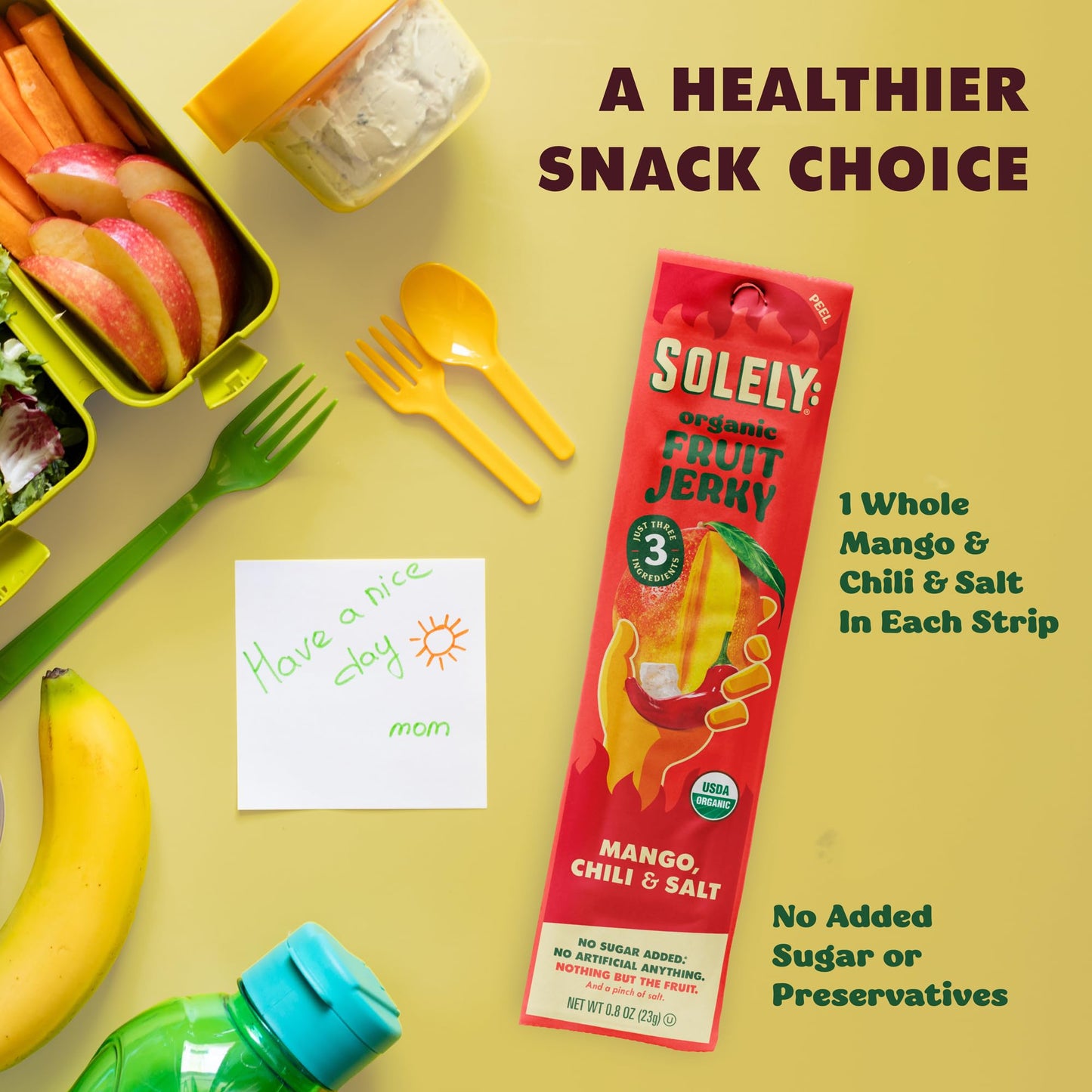 SOLELY - Organic Spicy Mango Chili and Salt Fruit Jerky - 12 Individually Wrapped Strips - Fruit Leather Made from Dried Fruit -