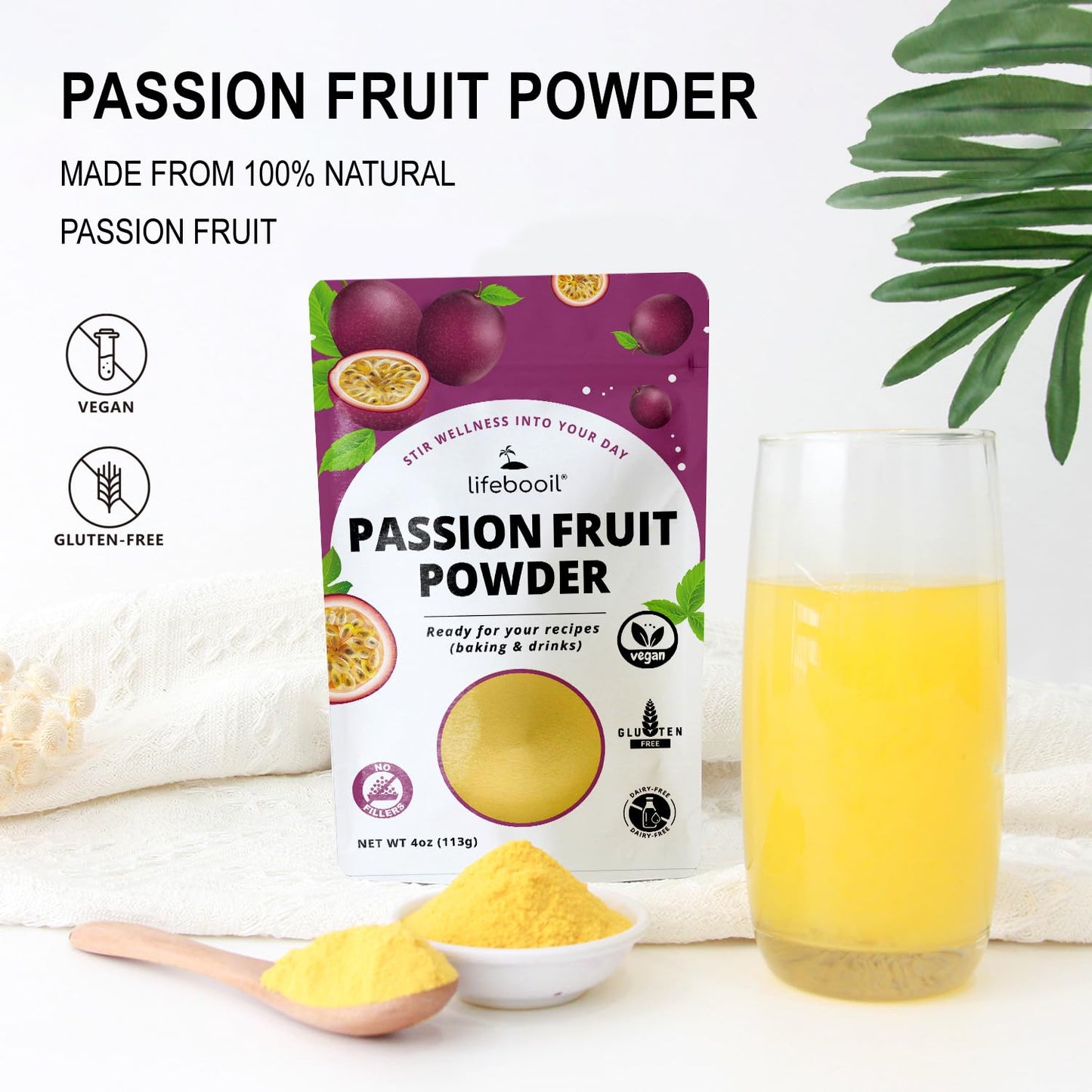 Passion Fruit Powder for Baking & Drinks & Smoothie,Vegan,Non-GMO,Gluten Free,No Additives and Preservatives,4oz