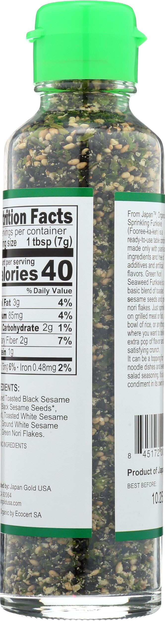 Muso From Japan - Green Nori Seaweed Furikake, Vegan-Friendly, No Additives, Usda Organic Seasoning For Rice, Sushi, Salads - 2.5 Oz Pack Of 1