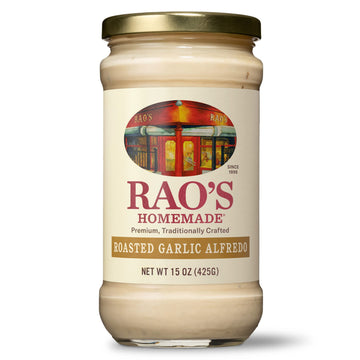 Raos Homemade Alfredo Sauce  Roasted Garlic Alfredo  15 oz  Rich & Creamy Pasta Sauce  Carb Conscious  Keto Friendly  enhanced Quality  Blend of Parmesan & Romano Cheese  Cream and Butter