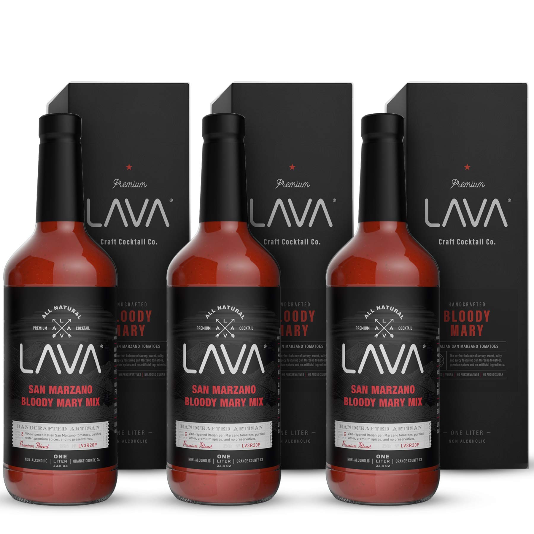 LAVA Premium Bloody Mary Mix - Italian San Marzano Tomatoes, Vegan, 3 Pack, 33.8 Fl Oz Each