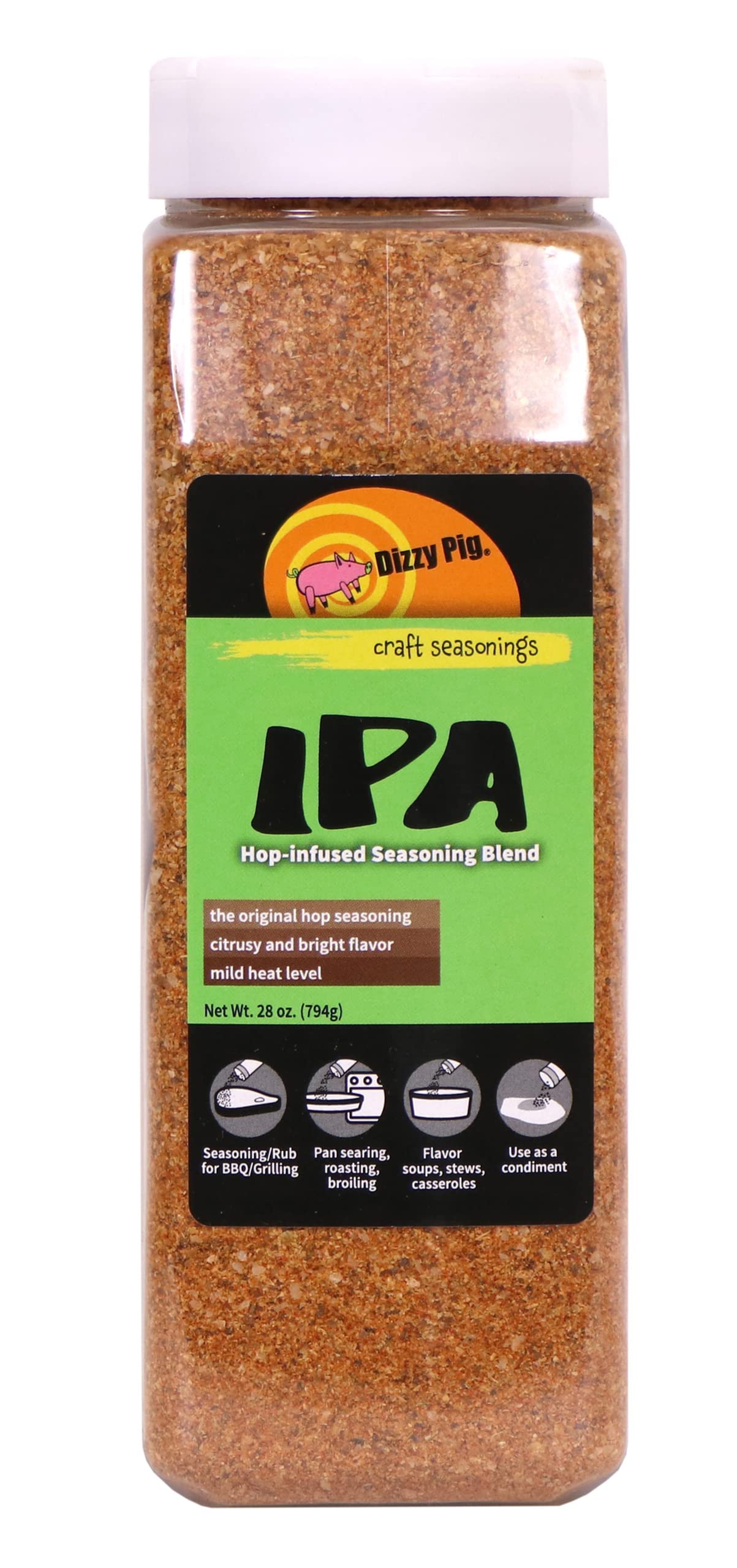 Dizzy Pig IPA Hop-Infused Seasoning Rub Blend (Quart Shaker) - Seasons Around 120lbs of Food - Hand Made in the USA - MSG Free, 