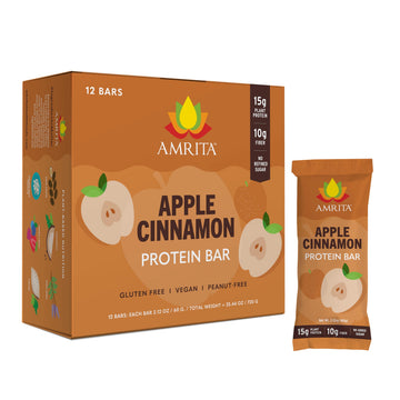 Amrita Apple Cinnamon Vegan Protein Bars - Peanut/Dairy Free, Soy & Gluten Free - 15G Of Plant Based Protein Bars - High Fiber, 
