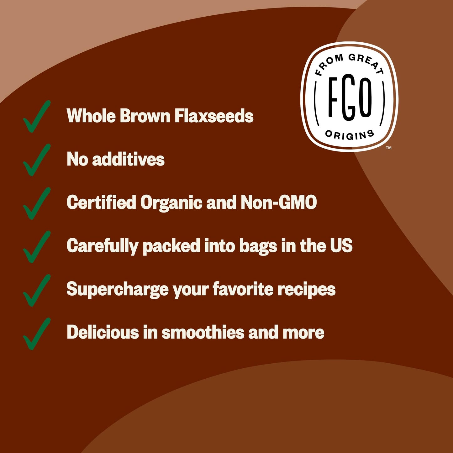 FGO Organic Whole Brown Flax Seeds, Sproutable, 32 oz Resealable Bag, Grown in USA, Non-GMO