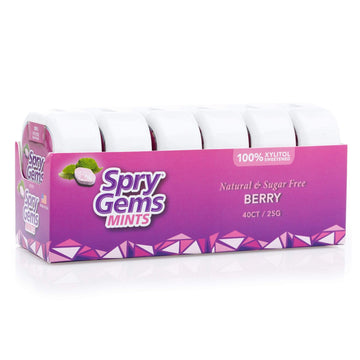 Spry Gems Natural Berry Xylitol Mints, On The Go Oral Care, Sugar Free Mints For Dry Mouth, Promote Oral Health, Increase Saliva