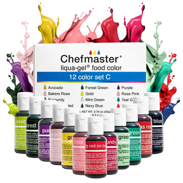 Chefmaster Liqua-Gel Food Coloring - 12 Color Set C - Fade Resistant - 12 Piece Assortment - Made in the USA