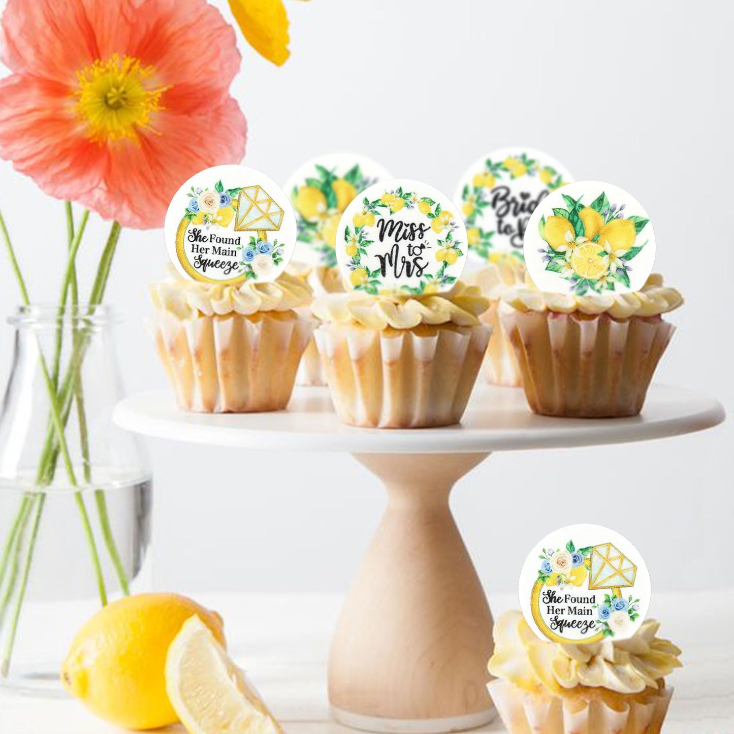 Keaziu Edible Lemon Cupcake Toppers, 2 Glutinous Rice Paper, Model LCT5676, 40 Pack, Color Lemon 5