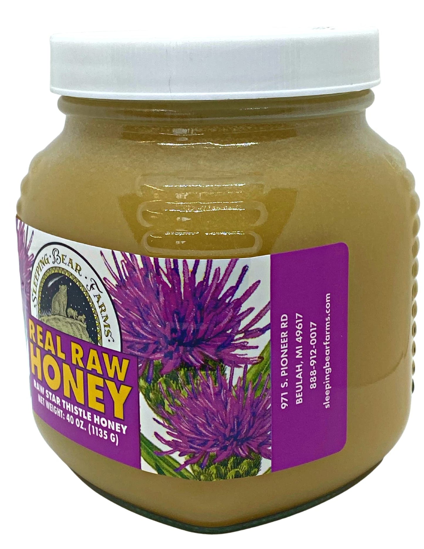 Sleeping Bear Farms 2.5 pound (40oz) REAL Raw Honey Harvested by our Beekeepers, From Our Hives Packed in Glass