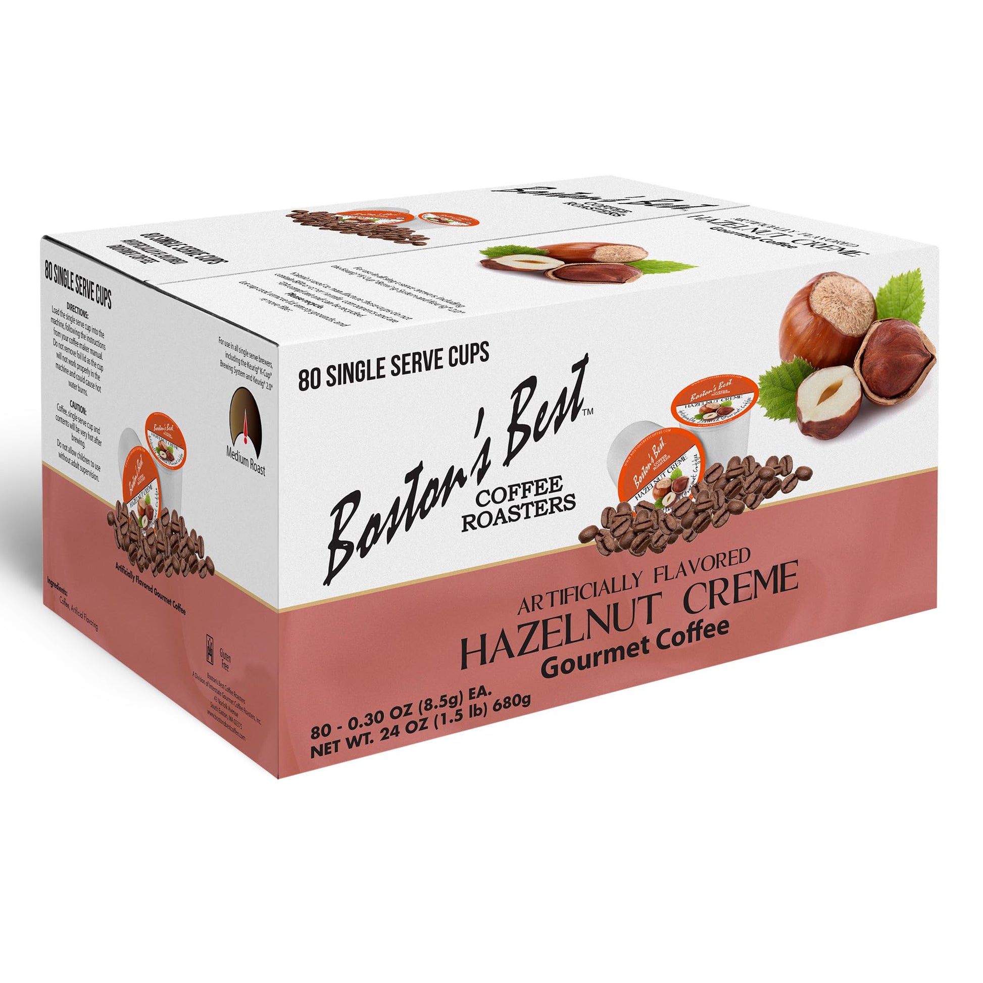 Bostons Best Gourmet Coffee - Hazelnut Creme Flavored, Compatible with Keurig, 80 Single Serve Cups, Model PP-GRCE29626