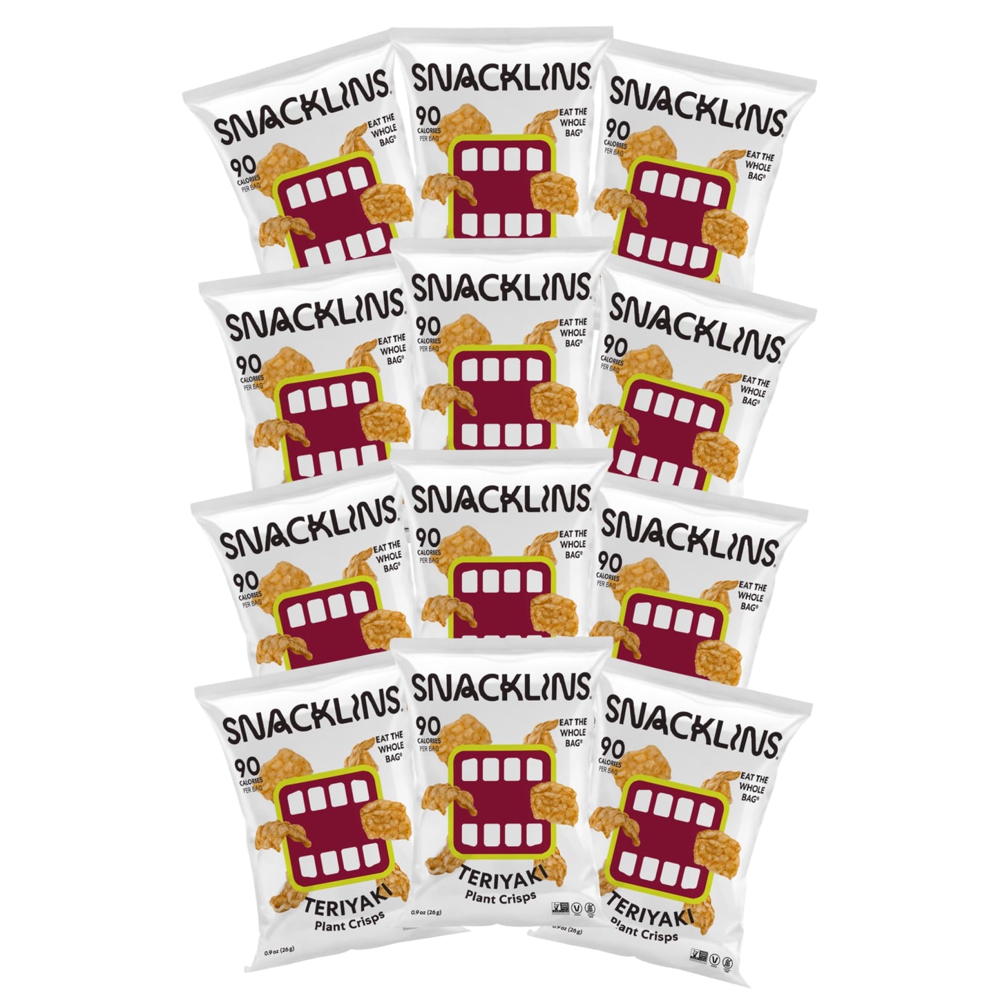 Snacklins Plant Based Crisps Teriyaki - Gluten Free, Grain Free, 100% Kosher, Vegan Healthy Snacks, Crunchy Puffed Snack, Only 9