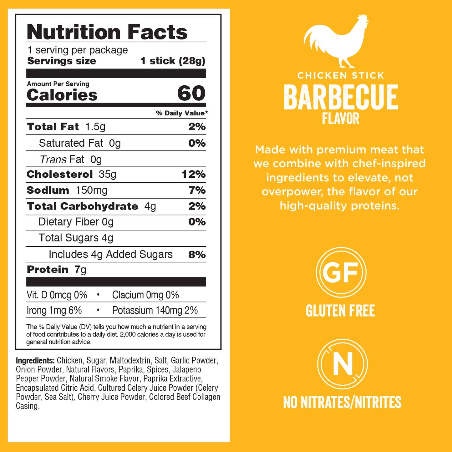 Chef 'S Cut Chicken Snack Sticks, Barbecue, High Protein Meat Snack, Individually Wrapped, 7G Protein And 60 Calories, Gluten Fr