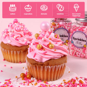 Edible Pink Sprinkle, Valentines Sprinkles Dessert Decorating, Confetti Sprinkle, Pearl Sprinkle, Pink Jimmies Sprinkle For Cake
