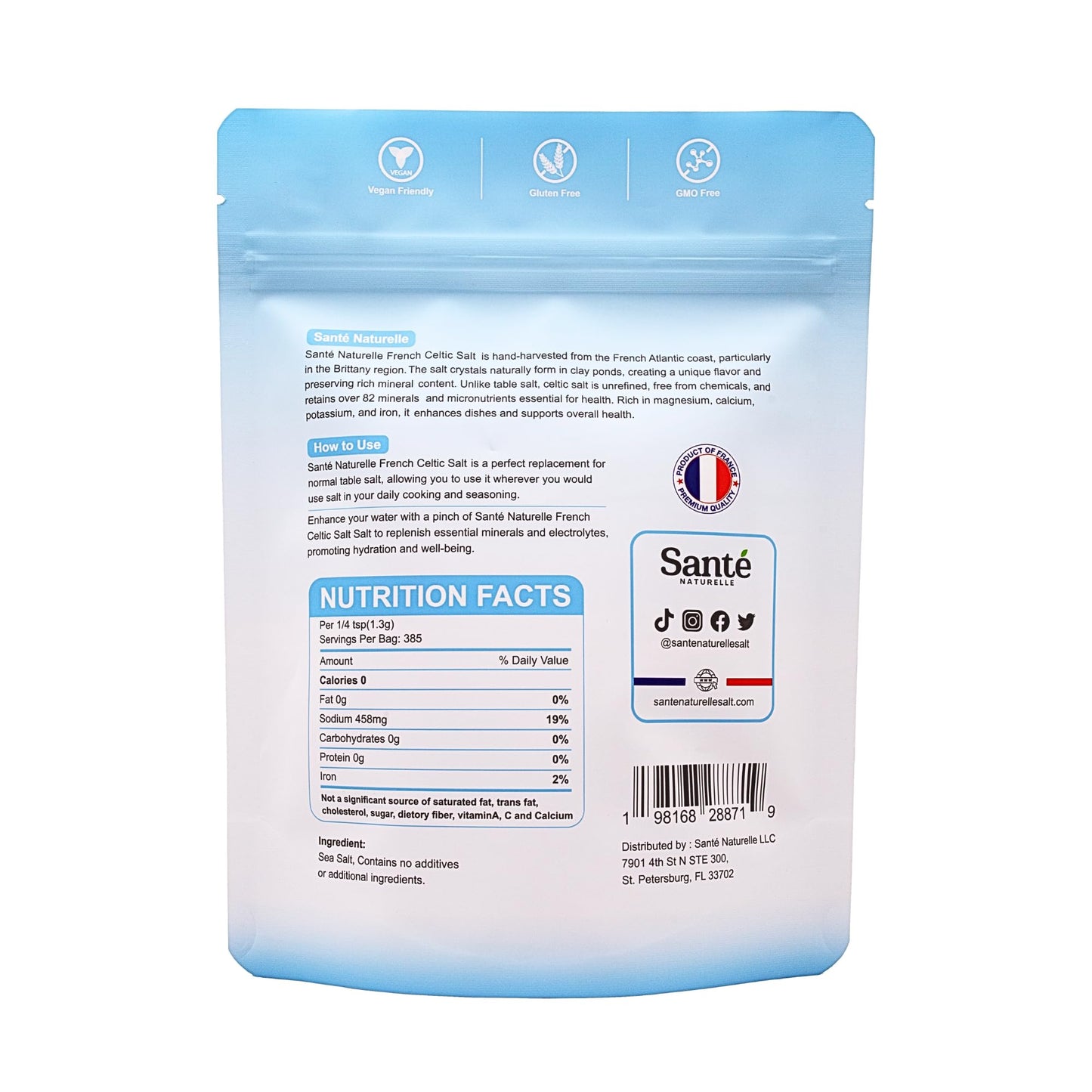 Sante Grey Coarse Sea Salt - 1.1lb Unrefined French Sea Salt, Organic, Rich in 82+ Minerals, 100% Natural & Hand Harvested
