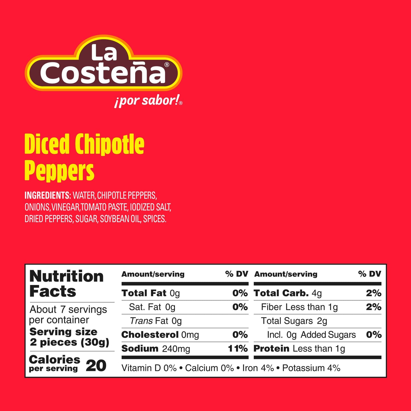 La Costea Chipotle Peppers - Spicy Smoked Diced Peppers for Chipotle Sauce  Adobo Sauce  Mexican Food  Taco  Enchiladas & Salsa - Pickled Vegetables - Diced Chilis - 8.11oz  12 Pack Jarred Vegetables