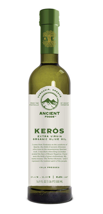 Ancient Foods Keros Greek Organic Extra Virgin Olive Oil - Fresh, Cold Pressed Olive Oil from Greece, High Phenolic Organic Oliv