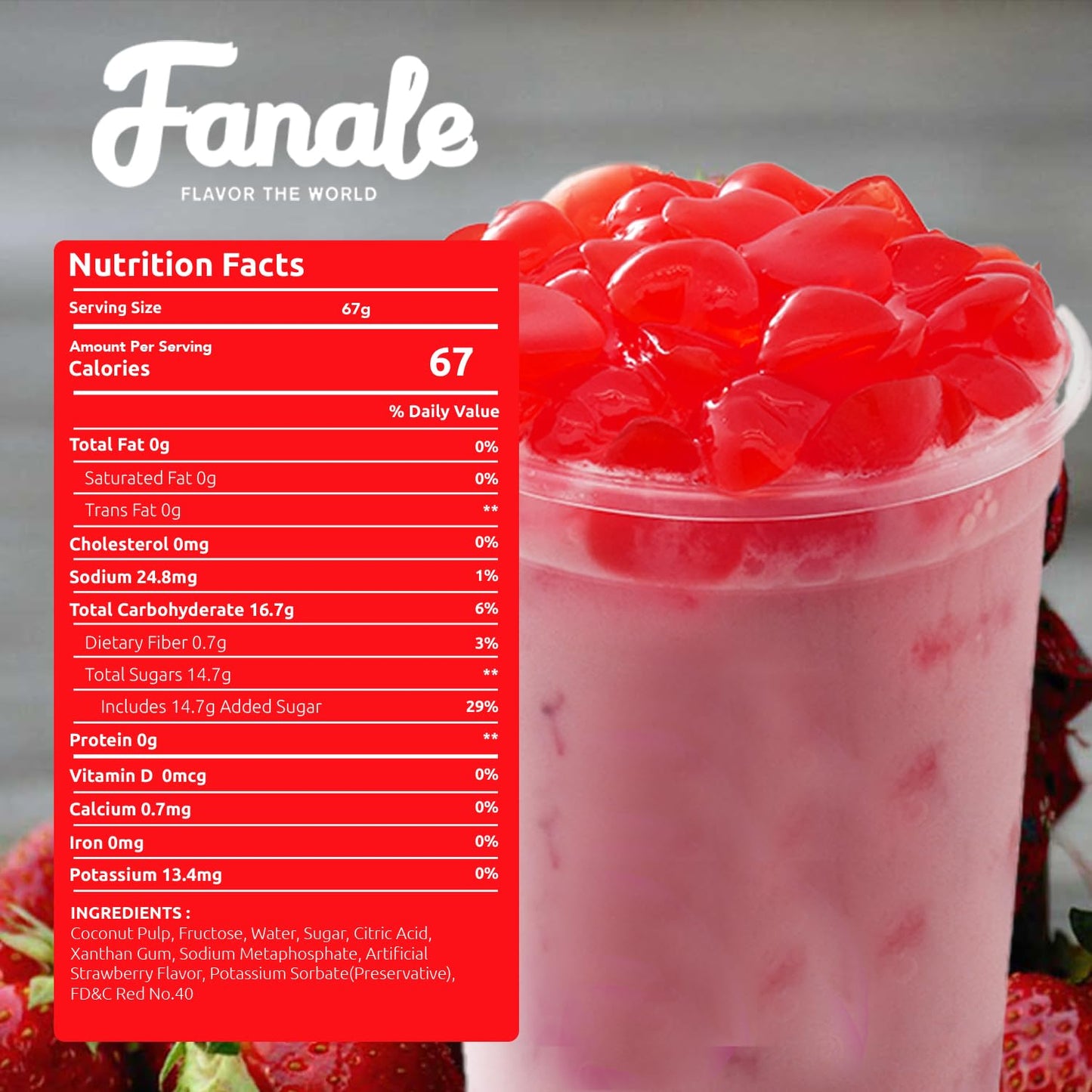Fanale Coconut Jelly Topping for Bubble Tea - Strawberry Heart Jelly, 400g (Pack of 1)