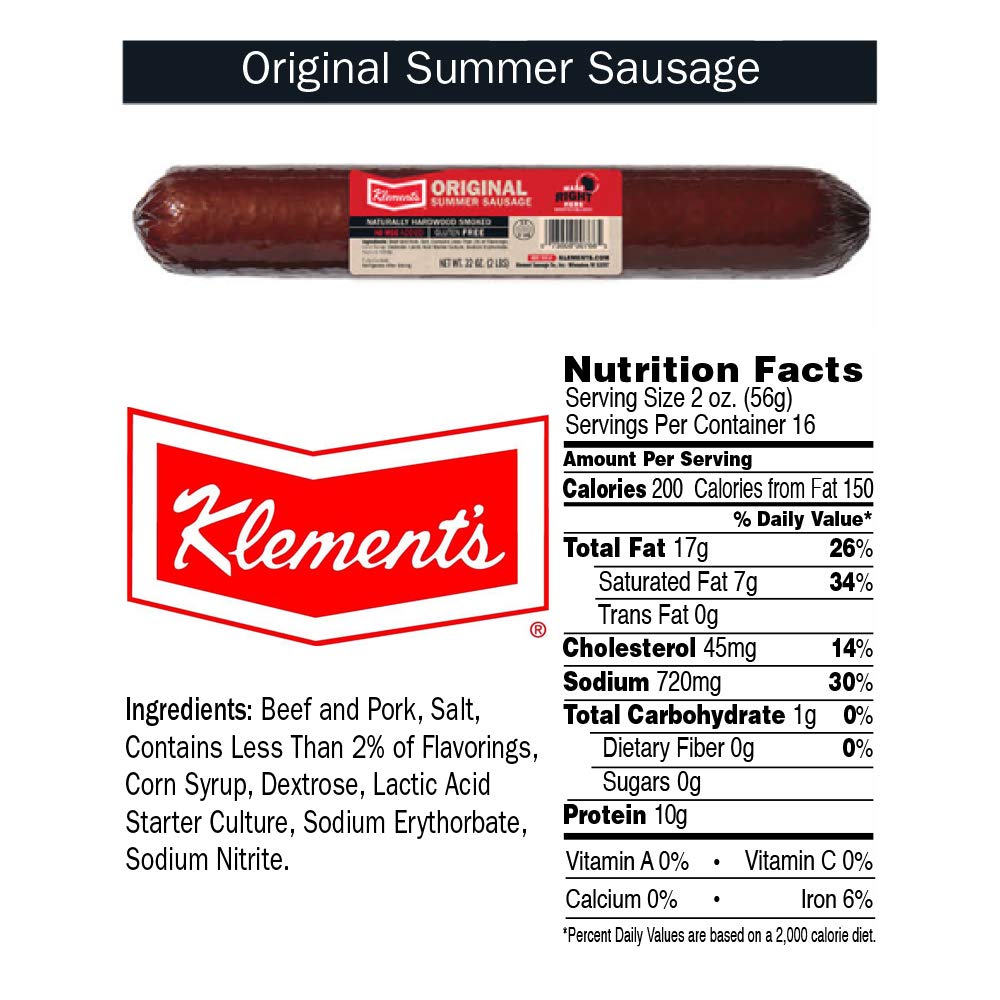 Klements Original Summer Sausage, Hardwood Smoked, 32 oz, 2 Pounds