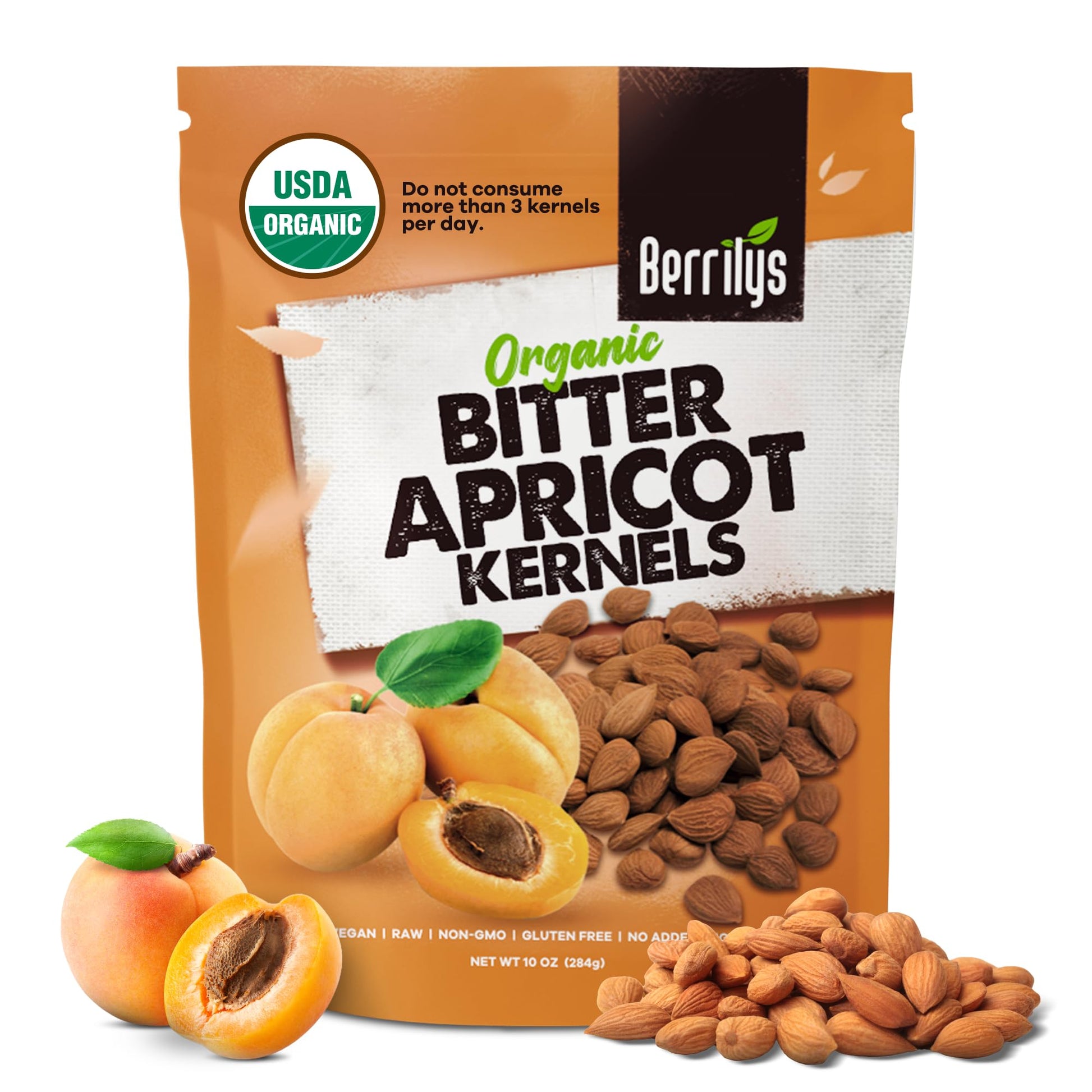 Berrilys Organic Bitter Apricot Kernels - Non-GMO, No Additives - 10 oz