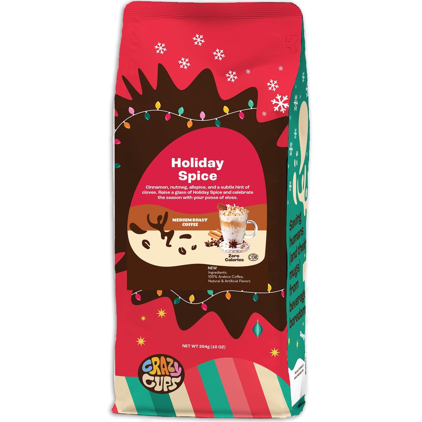 Crazy Cups Flavored Ground Holiday Coffee, Holiday Spice Coffee In 10 Oz Bag, For Brewing Flavored Hot Or Iced Coffee, (Pack Of
