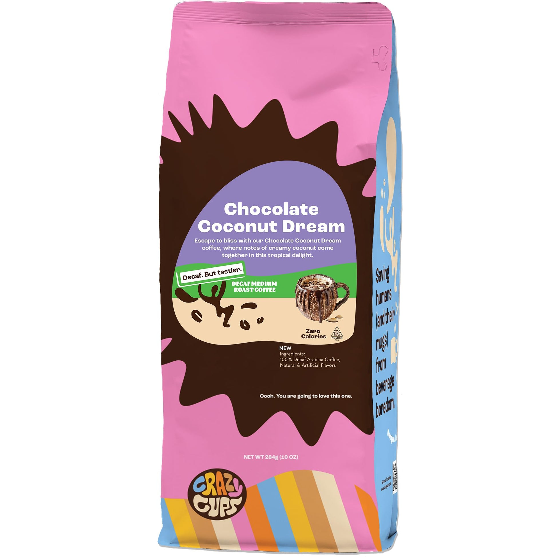 Crazy Cups Decaf Flavored Chocolate Ground Coffee  Decaffeinated Chocolate Coconut Dream Coffee In 10 Oz Bag  For Brewing Hot Or Iced