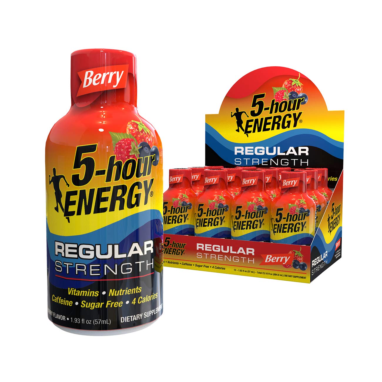 5-hour ENERGY Shot, Regular Strength, Berry Flavor, 1.93 oz, Pack of 48