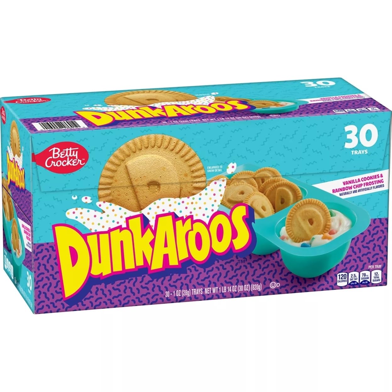 Dunkaroos Vanilla Cookies and Vanilla Frosting with Rainbow Sprinkles by Betty Crocker (30 count) 2 lb box
