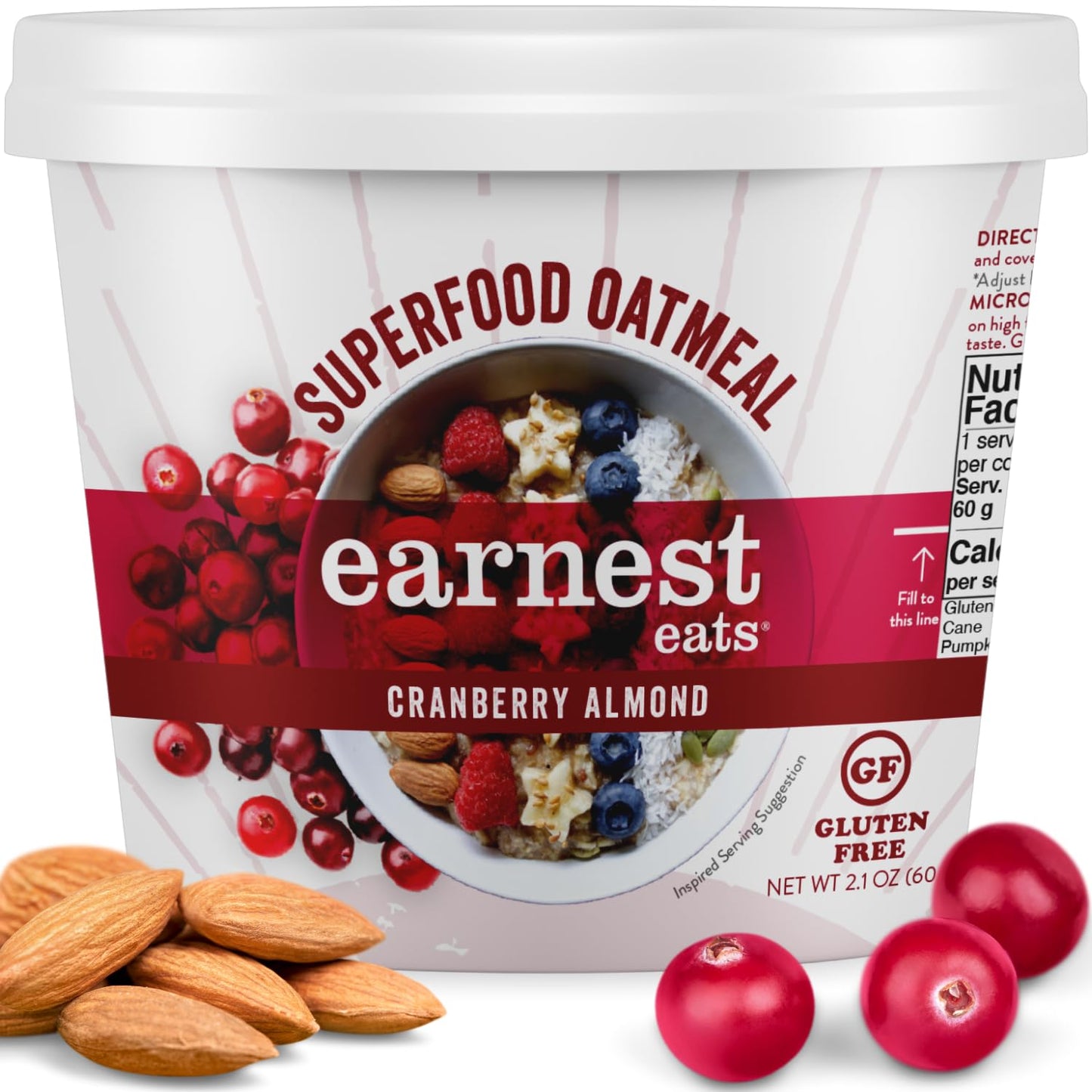 Earnest Eats Gluten-Free Superfood Oatmeal, Quinoa, Oats & Amaranth, Vegan, Healthy Snack, American Blend, 2.35oz Cup, 12-Pack (