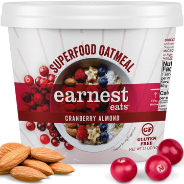 Earnest Eats Superfood Oatmeal Cups, Cranberry Almond Flax, 7g Protein, Gluten Free, Vegan, 2.1 Ounces Each, Pack of 12