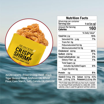 Arawoom - Real Crispy Shrimp Cheek Snack - 100% Real Black Tiger Shrimp - 16 Ounce (Pack Of 1) - Original Flavor - Crunchy Treat