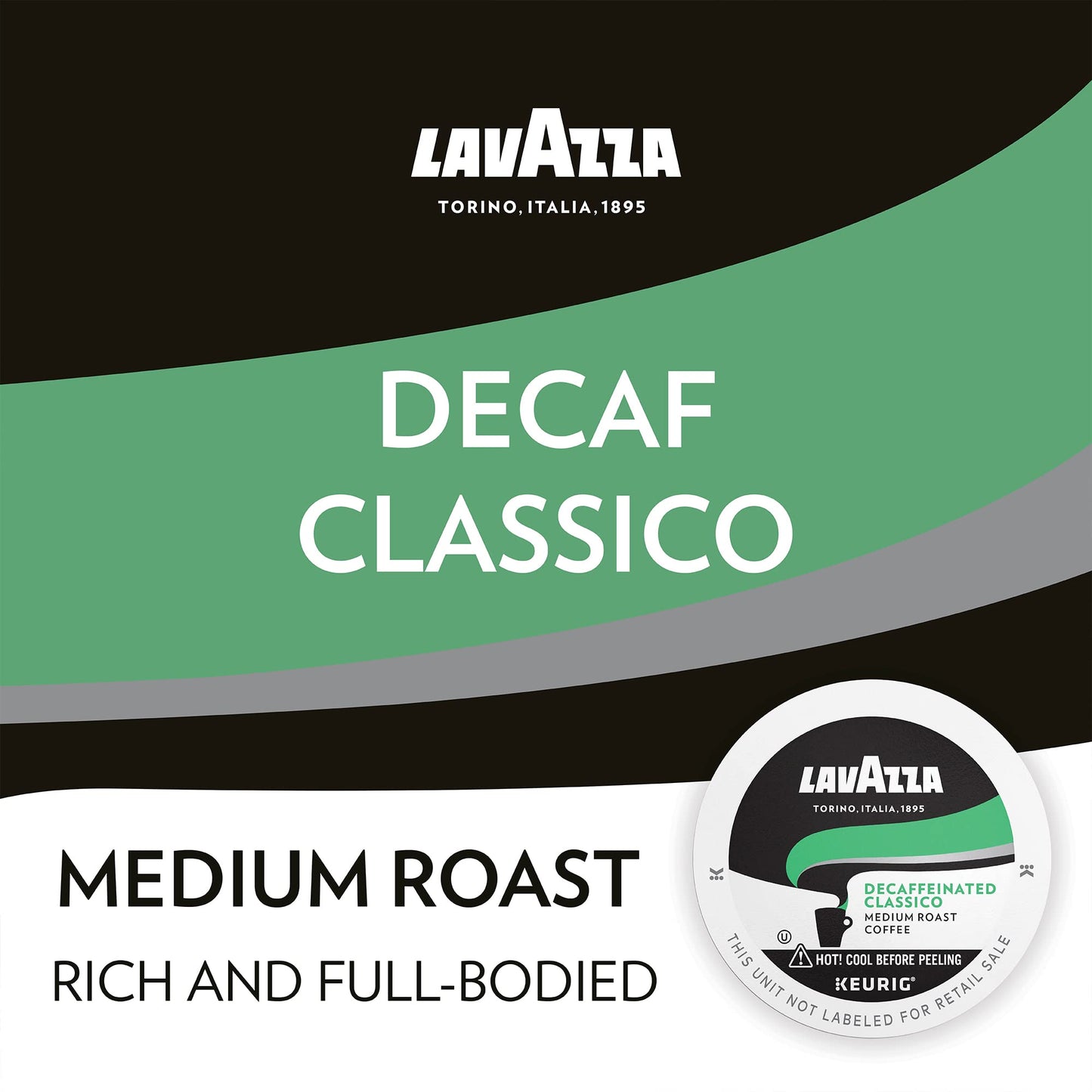 Lavazza Classico Decaf Single-Serve Coffee K-Cups For Keurig Brewer, Medium Roast, 10 Count Box ,Rich And Full-Bodied Flavor Del