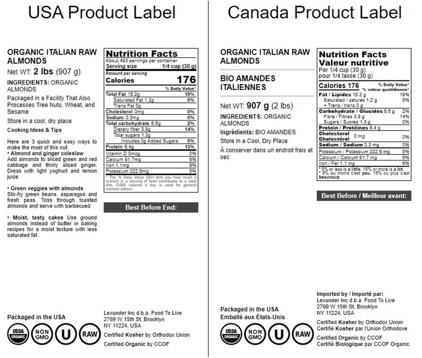 Food To Live - Organic Almonds, 2 Pounds Non-Gmo, Whole, Raw, No Shell, Unpasteurized, Unsalted, Vegan, Kosher, Bulk. Keto Snack. Good Source Of Vitamin E, Protein.