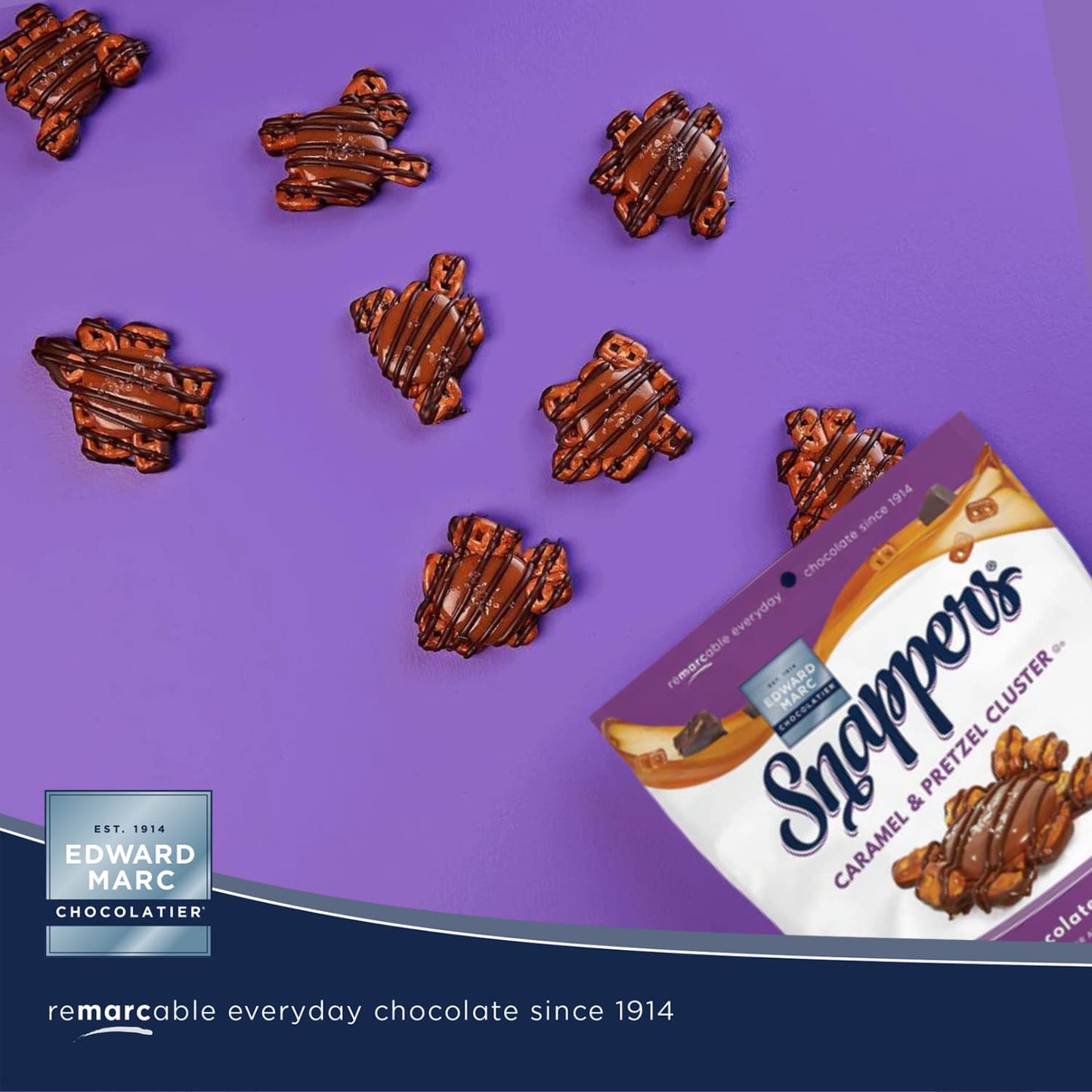 Edward Marc Snappers Sweet Caramel & Pretzels Cluster - Crunchy Pretzel Snack With Dark Chocolate & Sea Salt For Adults And Kids