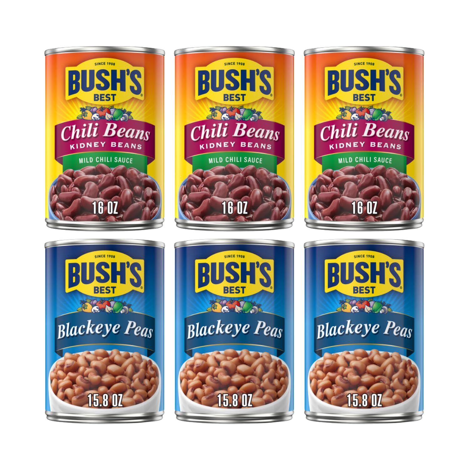 Bush's Best Baked Beans, Bean Bonanza Blast Pack, 3 Blackeye Pea (15.8 Oz), 3 Chili Bean Md Kidney (16 Oz), (Variety Pack)