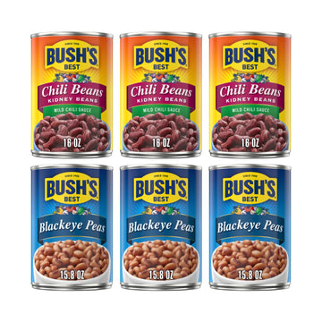 Bush's Best Baked Beans, Bean Bonanza Blast Pack, 3 Blackeye Pea (15.8 Oz), 3 Chili Bean Md Kidney (16 Oz), (Variety Pack)