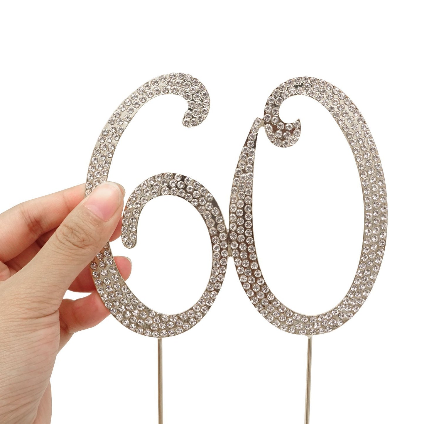 Honbay Cake Topper Premium Crystal Rhinestones for 60th Birthday or Anniversary Party, 60 Silver, Model CAKE-TOPPER-60-SILVER
