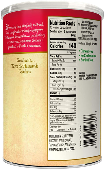 Goodman'S Gluten Free Coconut Macaroons 10Oz (2 Pack), No Cholesterol, Sulfite Free, Lactose Free, Kosher For Passover & Year Ro