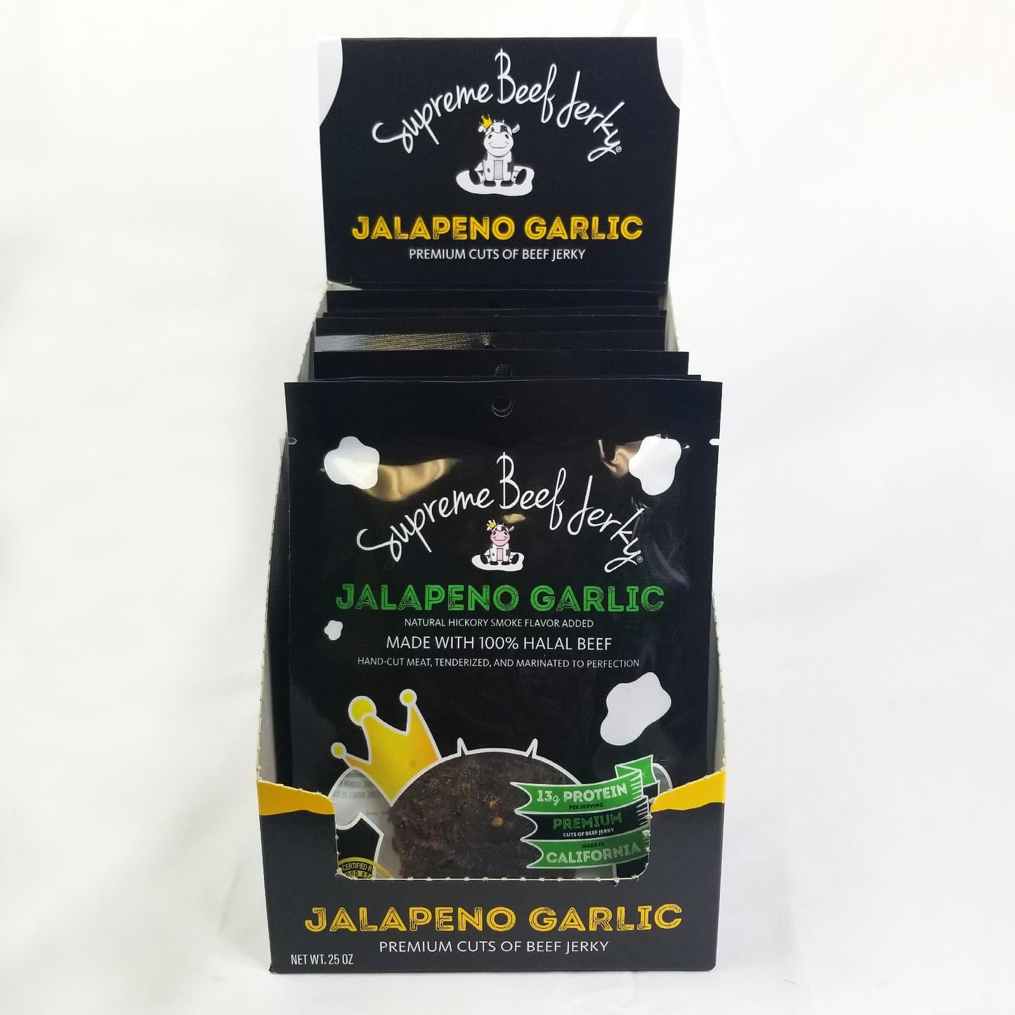 Supreme Beef Jerky, Halal Beef Jerky, Zabiha Halal Certified Beef, Handcrafted Gourmet Meat Snacks, 2.5 Oz Jalapeno Garlic, 2.5
