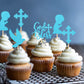 ZHUOWEISM Cupcake Toppers 24 PCS Glitter Dove Baptism Theme Small Design 3 Blue