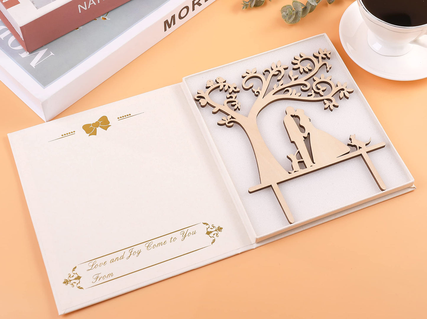 LOVENJOY Wooden Wedding Cake Topper Couple with Cats, 5.9x6.8 Inches, Beige, Model ZBTX-179-2C