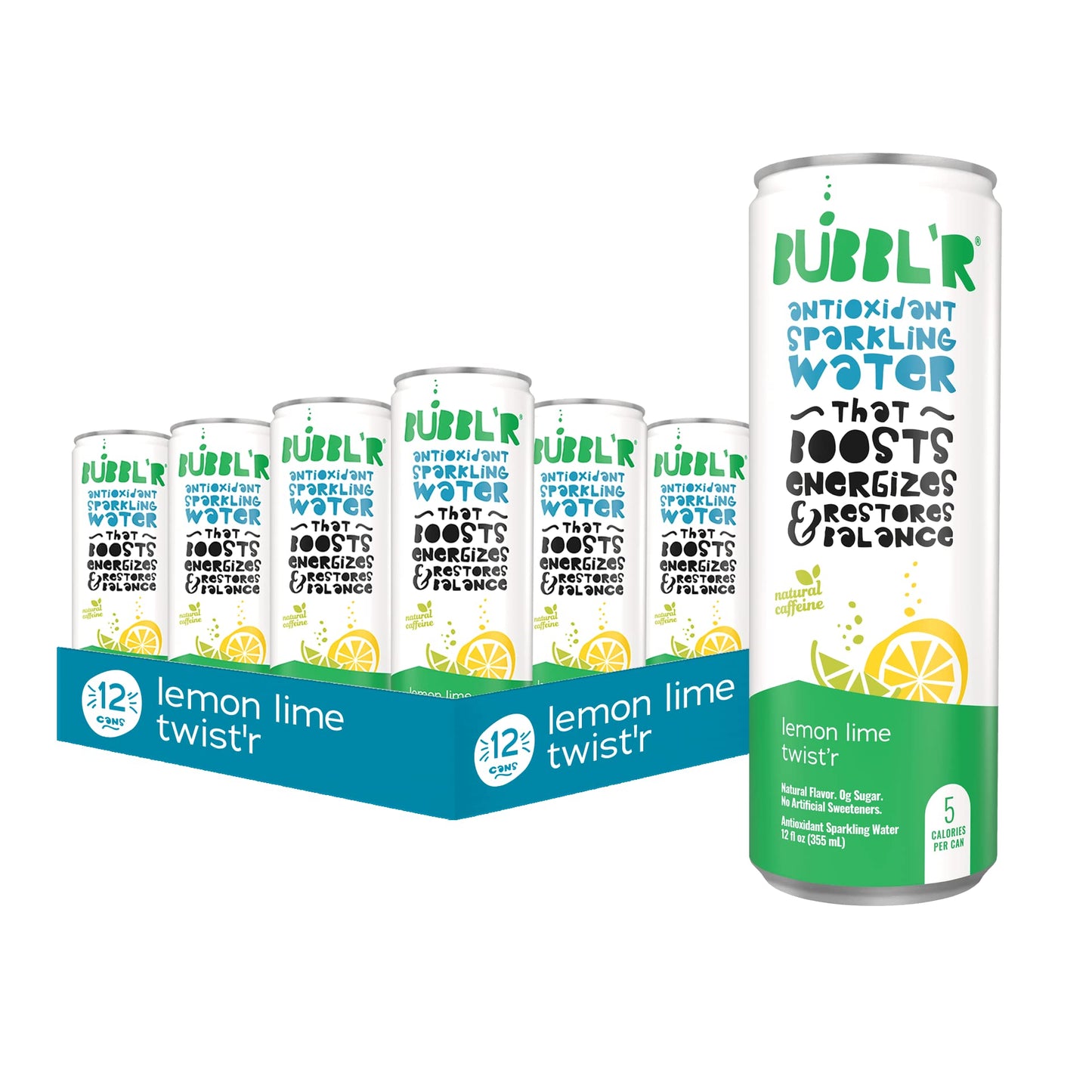 Bubblr Antioxidant Sparkling Water, Lemon Lime Twistr, 12 Fl Oz Cans, 12 Count, 0g Sugar, Gluten Free, All Natural Flavors