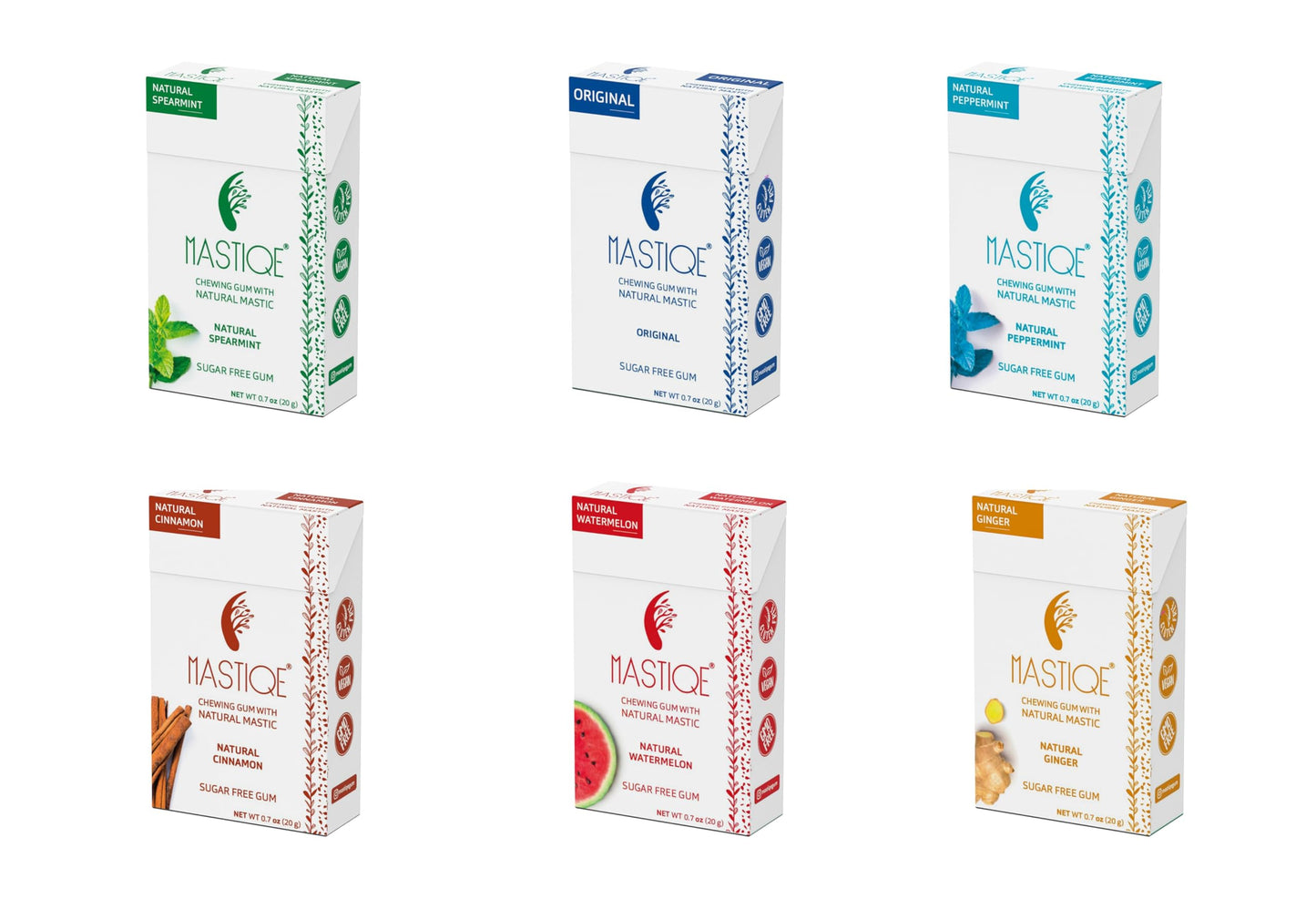 Mastiqe Sugar Free Hard Chewing Gum with Natural Mastic (Variety Pack, 12 Count)